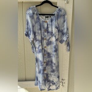 Mlle Gabrielle Blue Tie-Dye Long Sleeve Dress